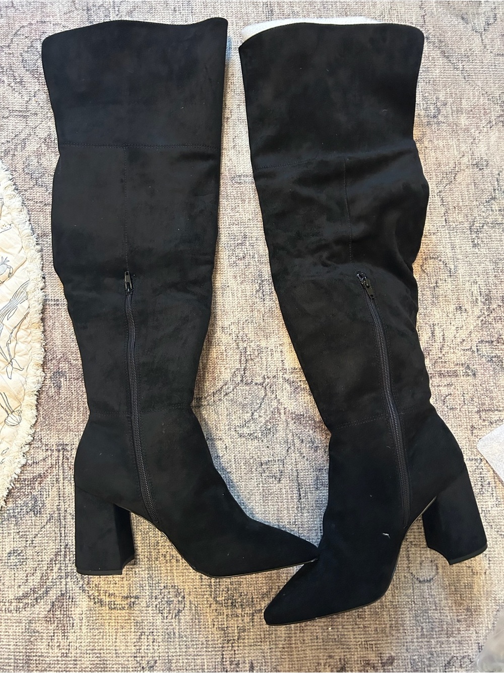 Black Over-the-Knee Suede Block Heel Boots